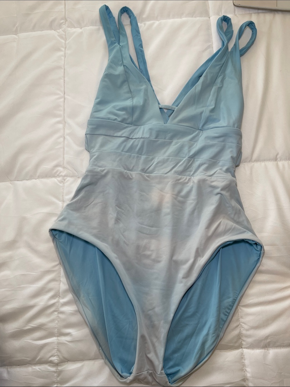 BECCA Light Blue V-Neck One-Piece Swimsuit